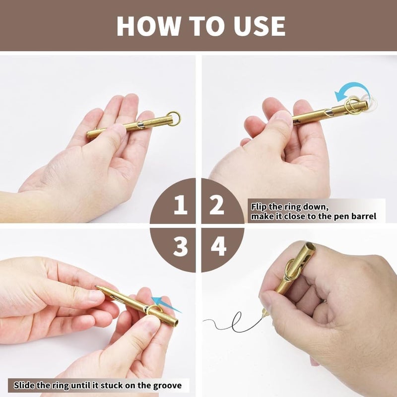 SMOOTHERPRO Mini Pen, Brass EDC Pocket Pen with Keychain, 80mm in Lenth Small for Travel, Wallet, Includes 2 Refill Cartridges - Retro Black - Image 3